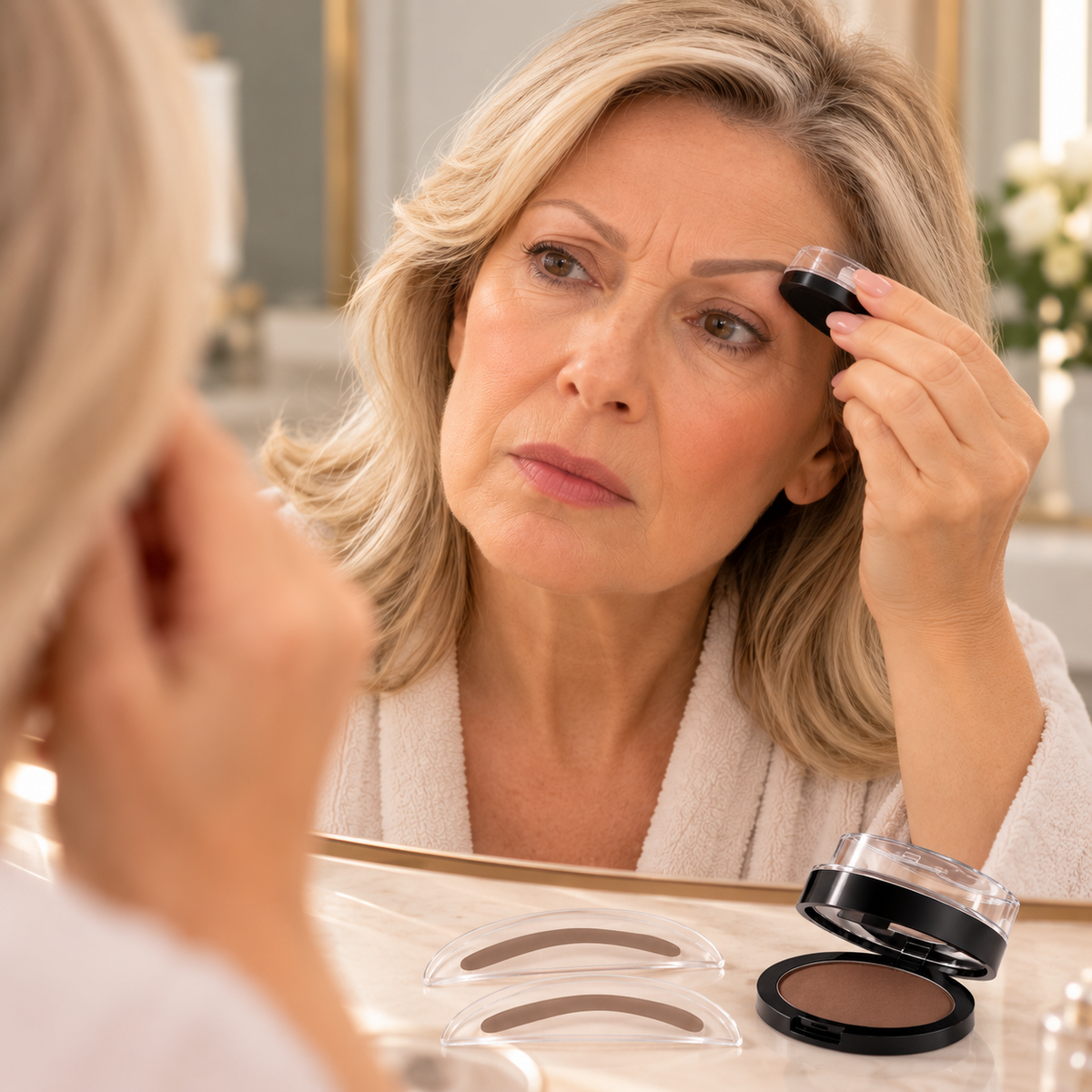 Mujer aplicando maquillaje de cejas